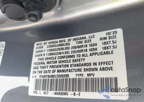 2020 Honda Cr-V Ex-L from USA, damaged, VIN 7FART6H80LE026295